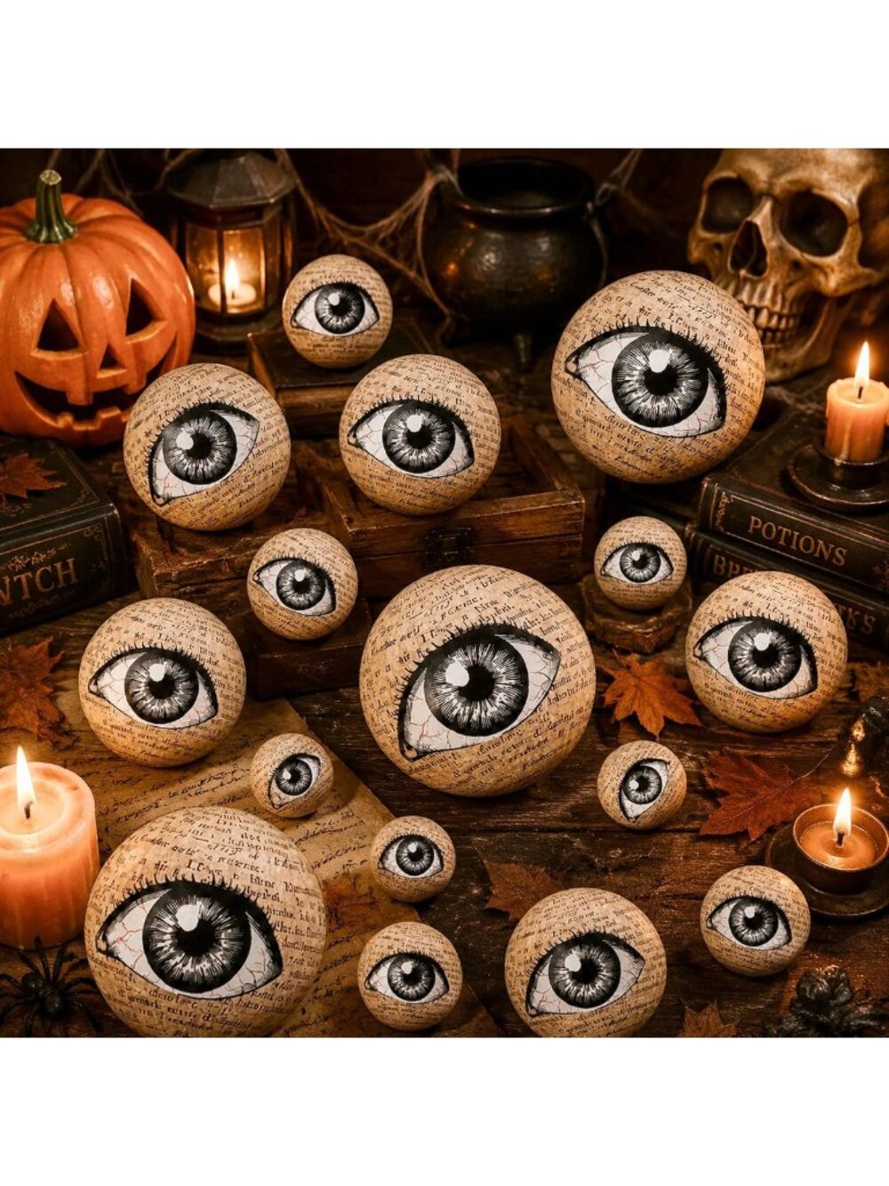 16 Pcs Realistic Halloween Eyeballs - Scary Orbs in 4 Sizes for Spooky Decor